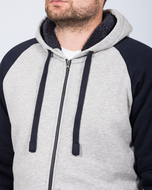 2t Zip Up Raglan Tall Sherpa Hoodie (navy/grey)