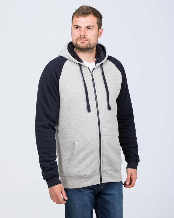 2t Zip Up Raglan Tall Sherpa Hoodie (navy/grey)