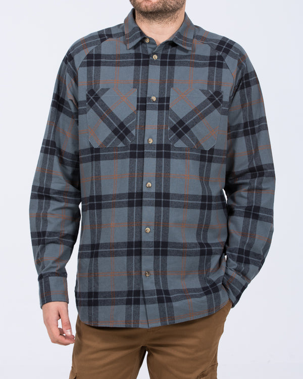 2t Bradley Tall Relaxed Fit Raglan Checked Shirt (blue)