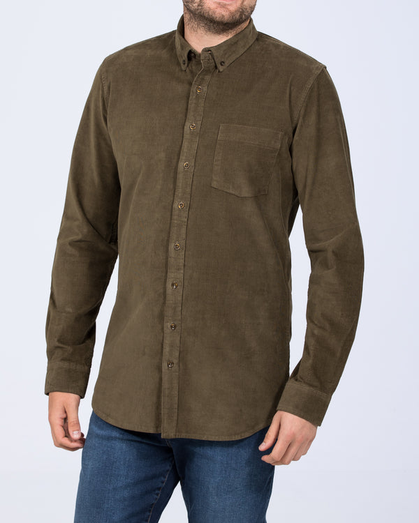 2t Drew Tall Slim Fit Cord Oxford Shirt (dark khaki)