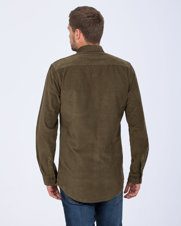 2t Drew Tall Slim Fit Cord Oxford Shirt (dark khaki)