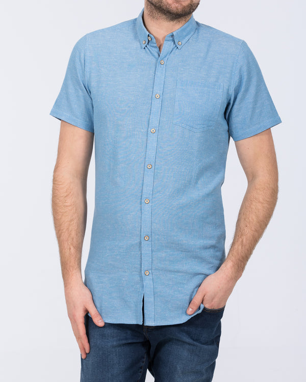 2t Tall Short Sleeve Linen Blend Shirt (mid blue)