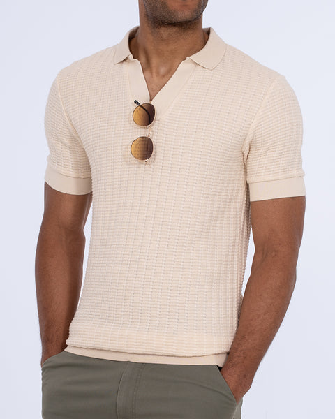 2t Vincent Tall Jacquard Open Collar Polo Shirt (cream