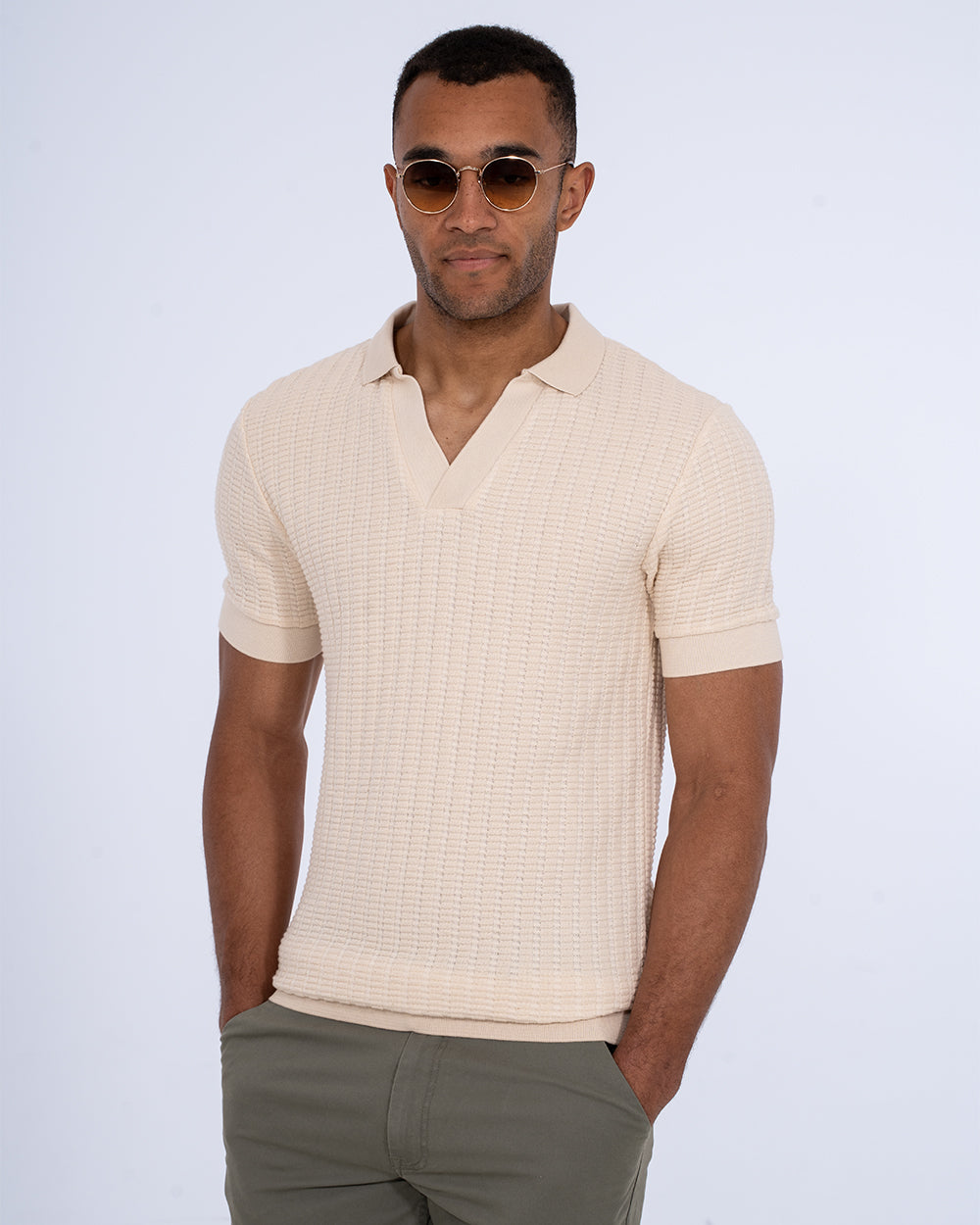 Tシャツ・カットソー BALLANTYNE SS23 REGULAR FIT POLO SHIRT (B2W082_14L1414617) 2t Vincent Tall Jacquard Open Collar Polo Shirt (cream