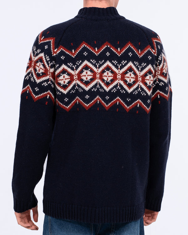 2t Tall Lambswool Blend Fairisle Quarter Zip Jumper (navy)