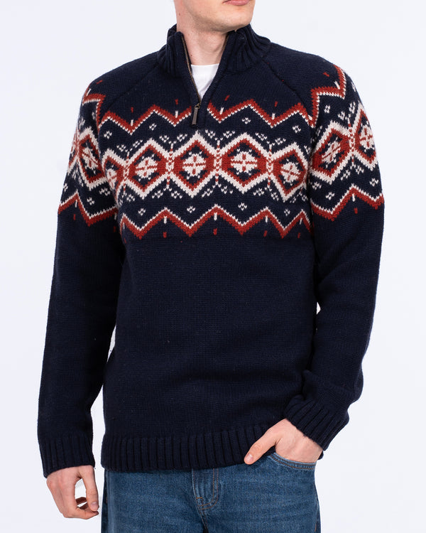 2t Tall Lambswool Blend Fairisle Quarter Zip Jumper (navy)