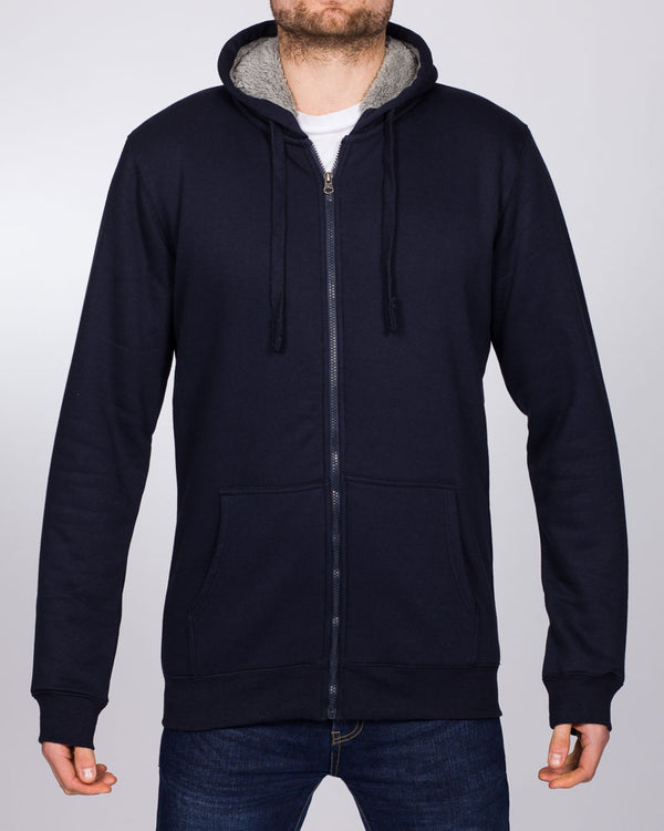 2t Zip Up Tall Sherpa Extra Long Longer Mens Hoodie (navy) Tall