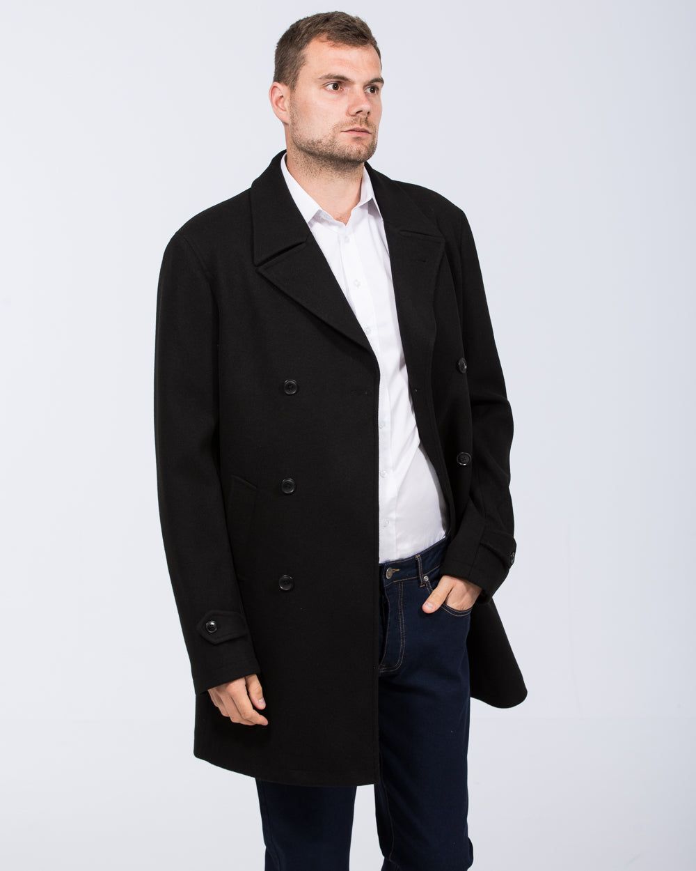 Skopes Reeves Tall Mens Extra Long Peacoat (black) | Tall Mens