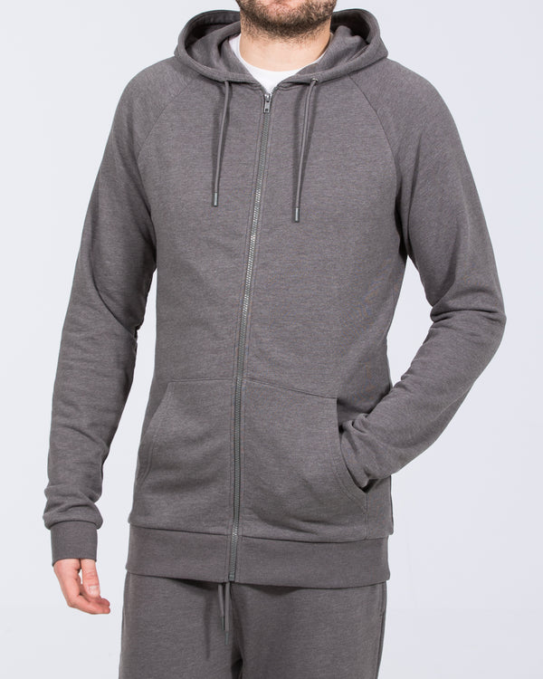 Essentalls Tall Mens Extra Long Zip Up Hoodie (charcoal) Tall