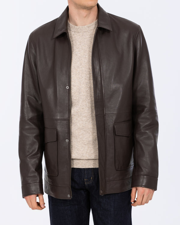 Harry Brown Tall Leather Harrington Jacket (chocolate)