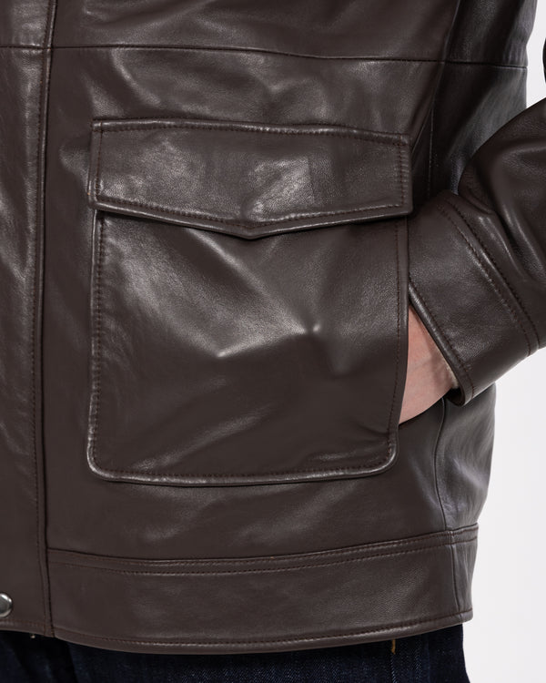 Harry Brown Tall Leather Harrington Jacket (chocolate)