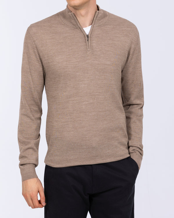 2t Tall Merino Blend Quarter Zip Jumper (taupe)