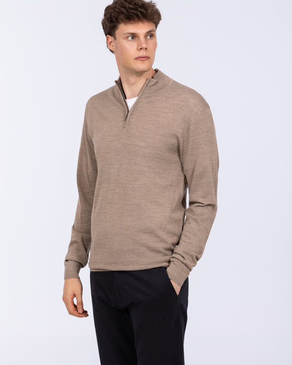 2t Tall Merino Blend Quarter Zip Jumper (taupe)