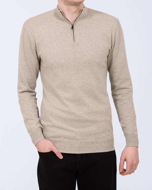 2t Niall Cotton Quarter Zip Tall Jumper (cement)