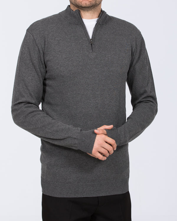 2t Niall Cotton Quarter Zip Tall Jumper (charcoal)