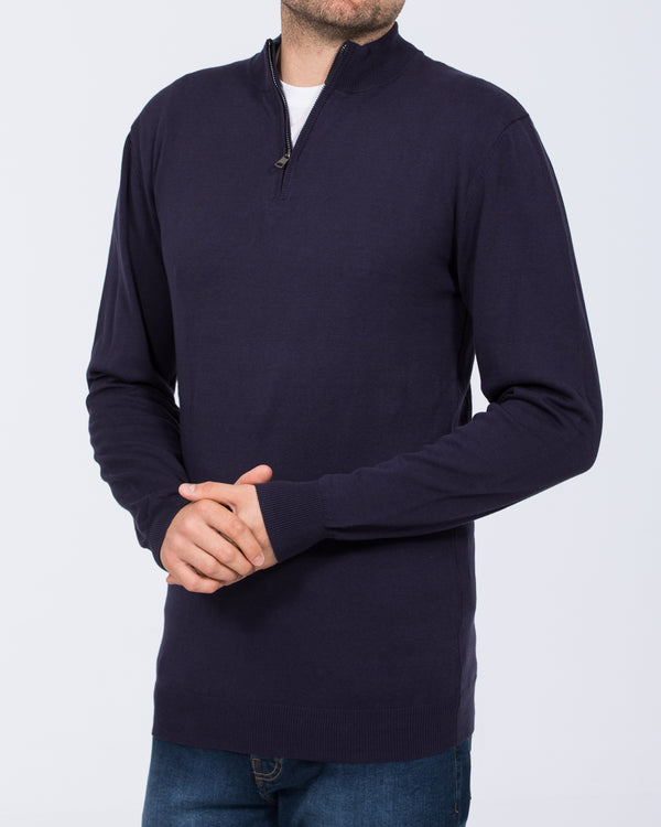2t Niall Cotton Quarter Zip Tall Jumper (navy)