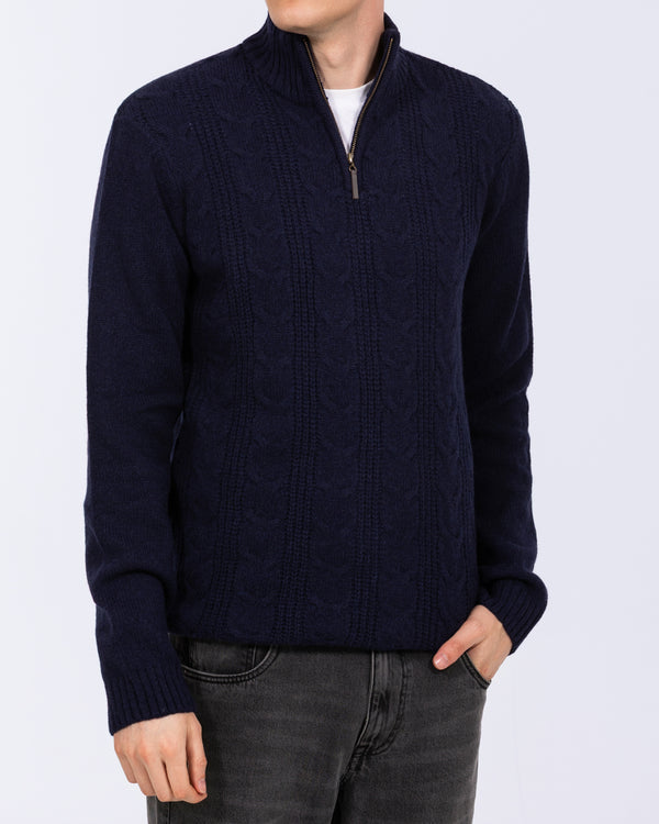 2t Tall Pure Wool Cable Quarter Zip Jumper (navy)