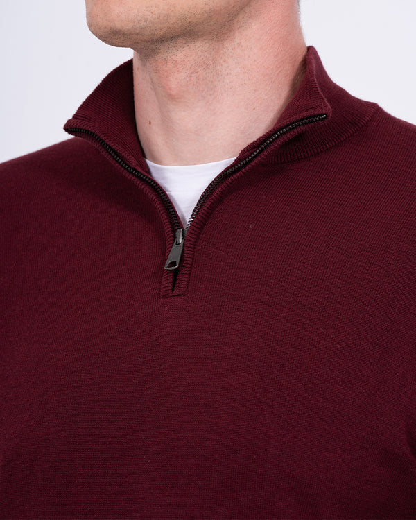 2t Niall Cotton Quarter Zip Tall Jumper (maroon)