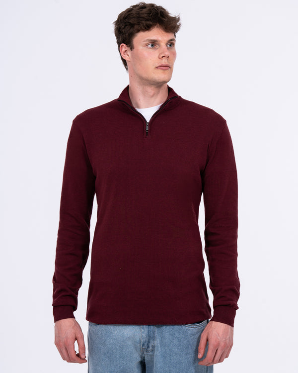 2t Niall Cotton Quarter Zip Tall Jumper (maroon)