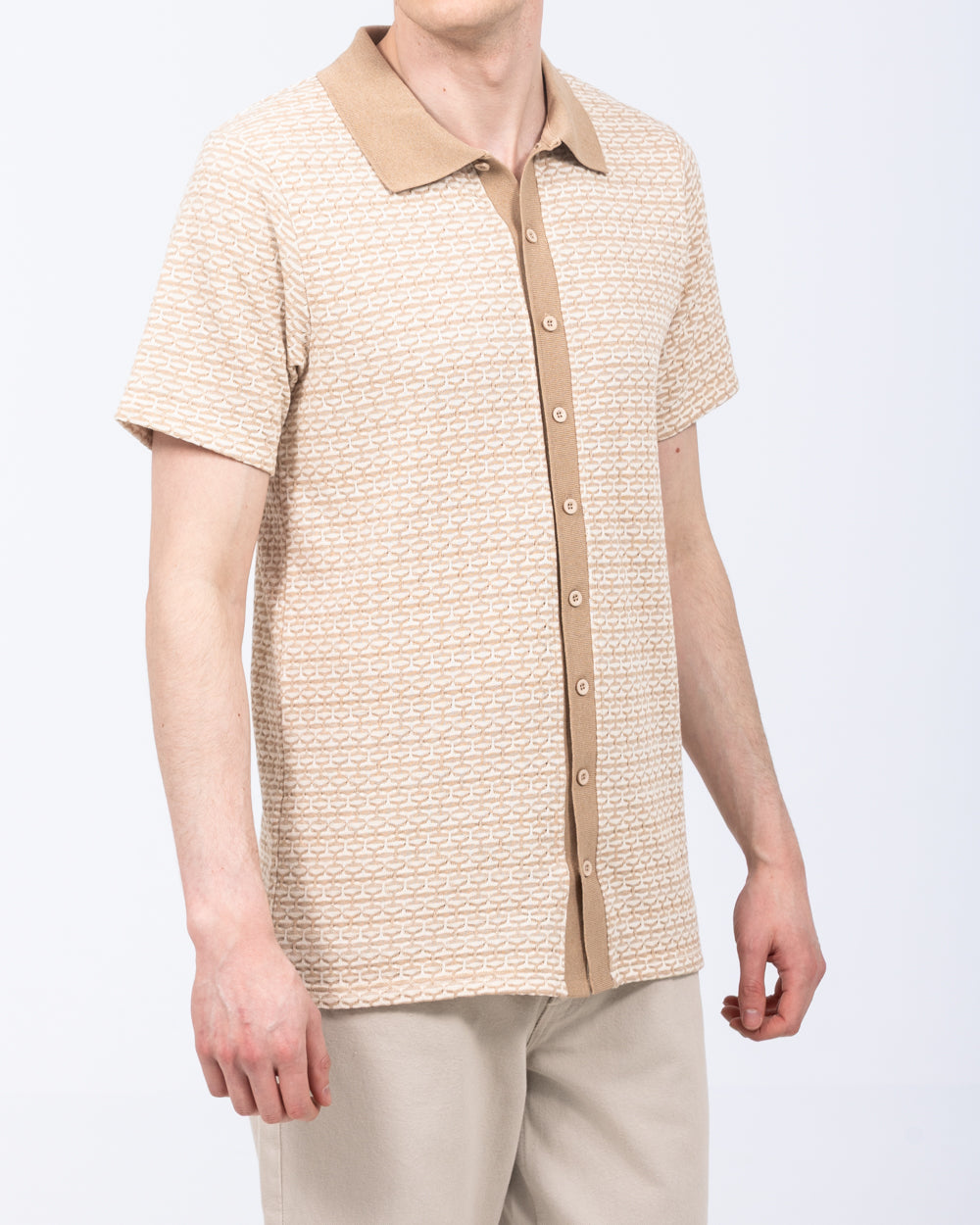 2t Bowie Tall Mens Jacquard Polo Shirt (stone) | Tall Mens