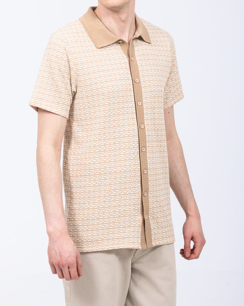 2t Bowie Tall Mens Jacquard Polo Shirt (stone) | Tall Mens