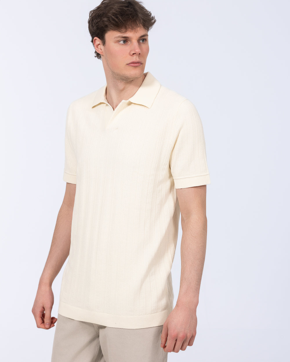トップス second layer 23ss s/s open knit polo 2t Victor Tall Mens Open Collar Textured Polo (cream) | Tall Mens