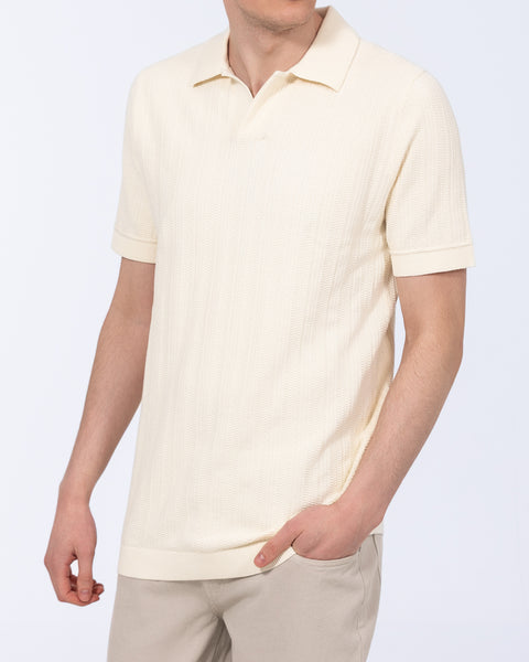 トップス second layer 23ss s/s open knit polo 2t Victor Tall Mens Open Collar Textured Polo (cream) | Tall Mens