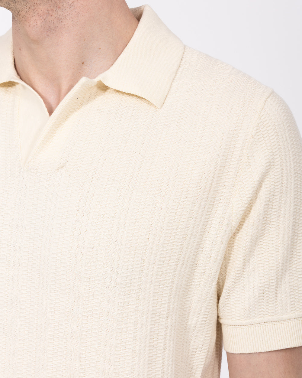 2t Victor Tall Mens Open Collar Textured Polo (cream) | Tall Mens