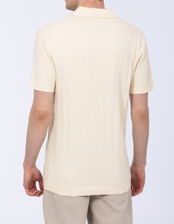 2t Victor Tall Open Collar Textured Polo (cream)