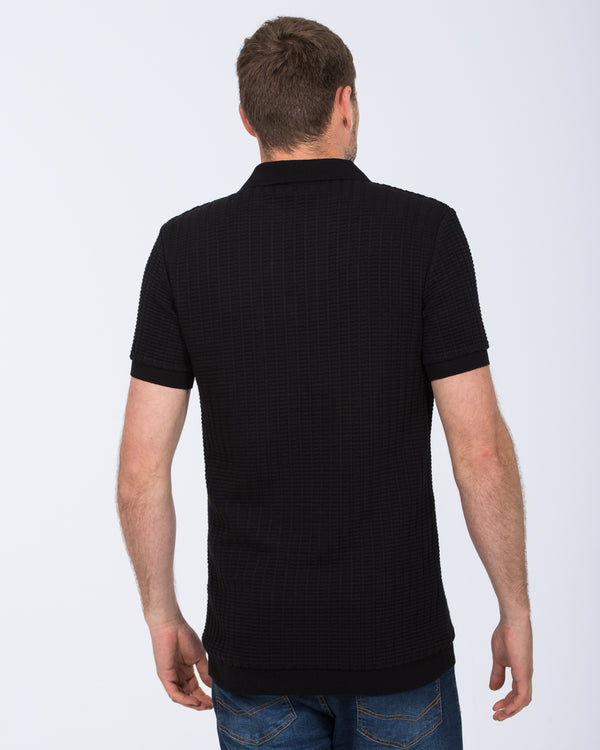 2t Vincent Tall Jacquard Open Collar Polo Shirt (black)