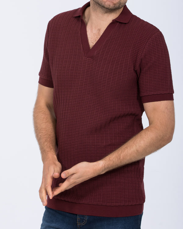 2t Vincent Tall Jacquard Open Collar Polo Shirt (burgundy)