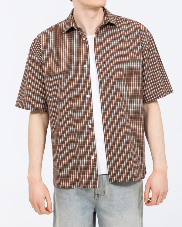 2t Tall Murdo Boxy Short Sleeve Shirt (brown check)
