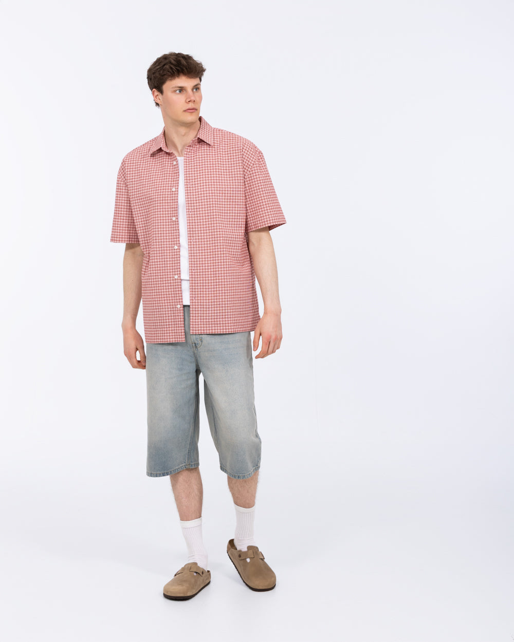 2t Tall Mens Murdo Boxy Short Sleeve Shirt (red check) | Tall Mens