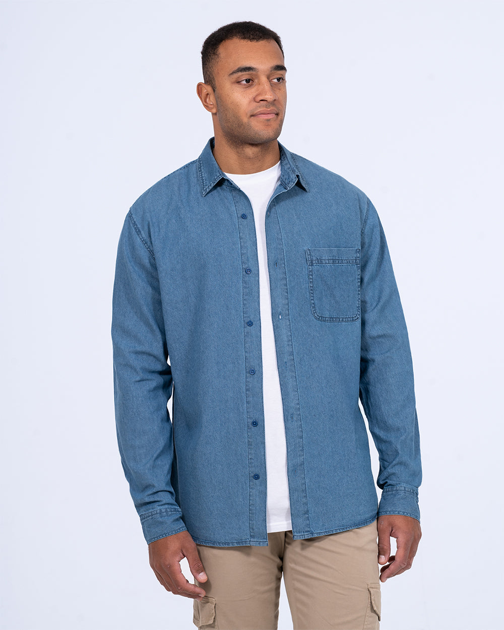 2t Zayne Tall Denim Shirt for Tall Men (mid wash) | Tall Mens