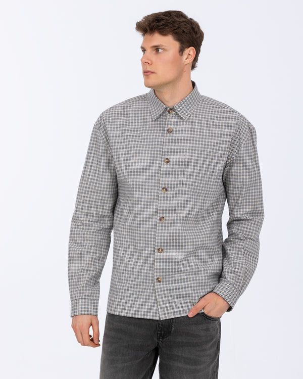 2t Tall Murray Boxy Long Sleeve Shirt (grey/navy check)