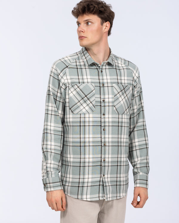 2t Bradley Tall Relaxed Fit Raglan Checked Shirt (aqua/ecru)
