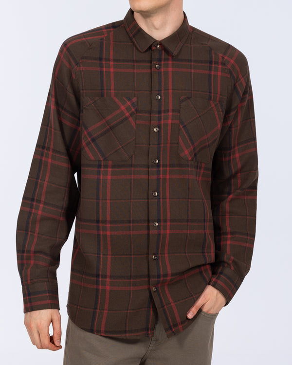 2t Bradley Tall Relaxed Fit Raglan Checked Shirt (brown)
