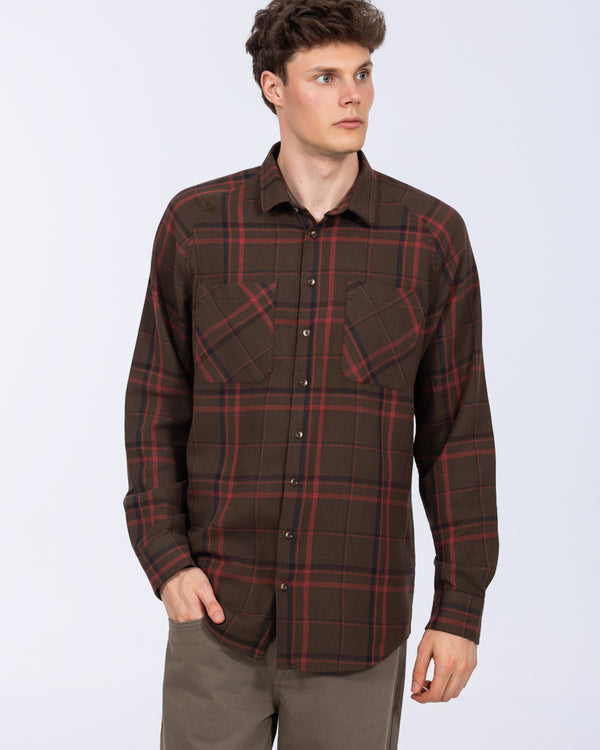 2t Bradley Tall Relaxed Fit Raglan Checked Shirt (brown)
