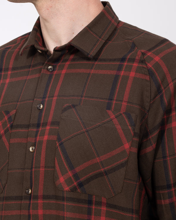 2t Bradley Tall Relaxed Fit Raglan Checked Shirt (brown)