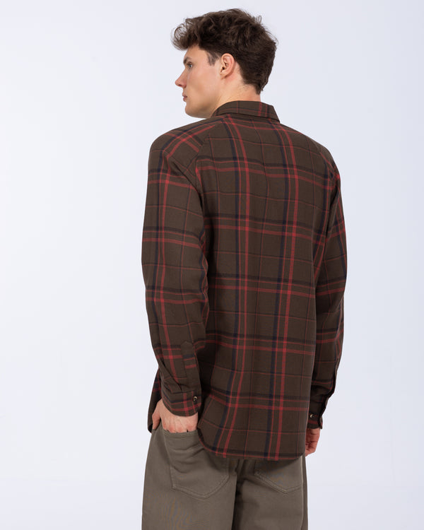 2t Bradley Tall Relaxed Fit Raglan Checked Shirt (brown)