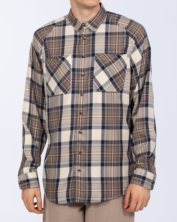 2t Bradley Tall Relaxed Fit Raglan Checked Shirt (ecru/navy)