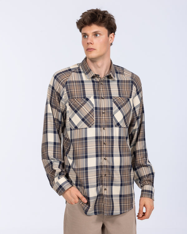 2t Bradley Tall Relaxed Fit Raglan Checked Shirt (ecru/navy)