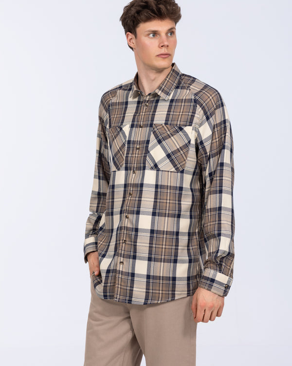 2t Bradley Tall Relaxed Fit Raglan Checked Shirt (ecru/navy)