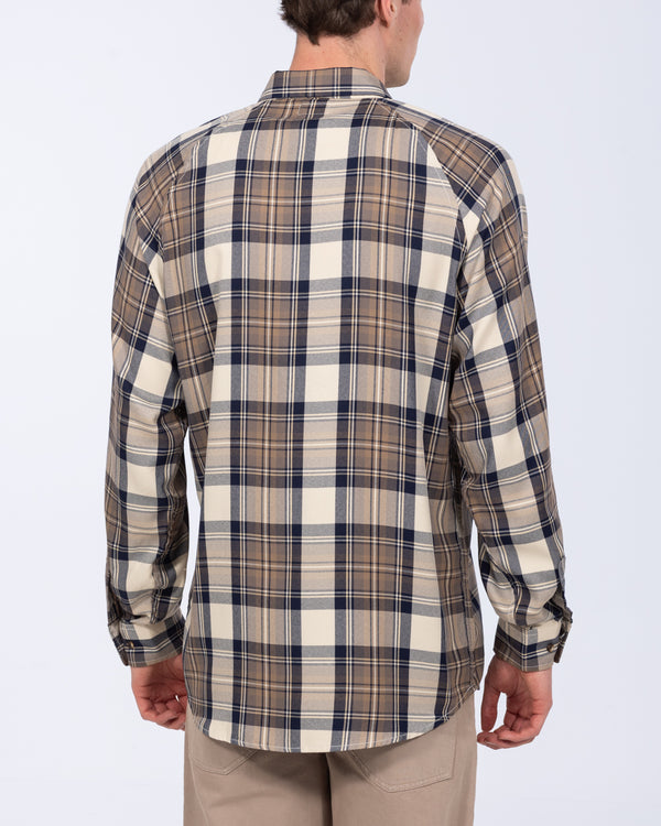 2t Bradley Tall Relaxed Fit Raglan Checked Shirt (ecru/navy)