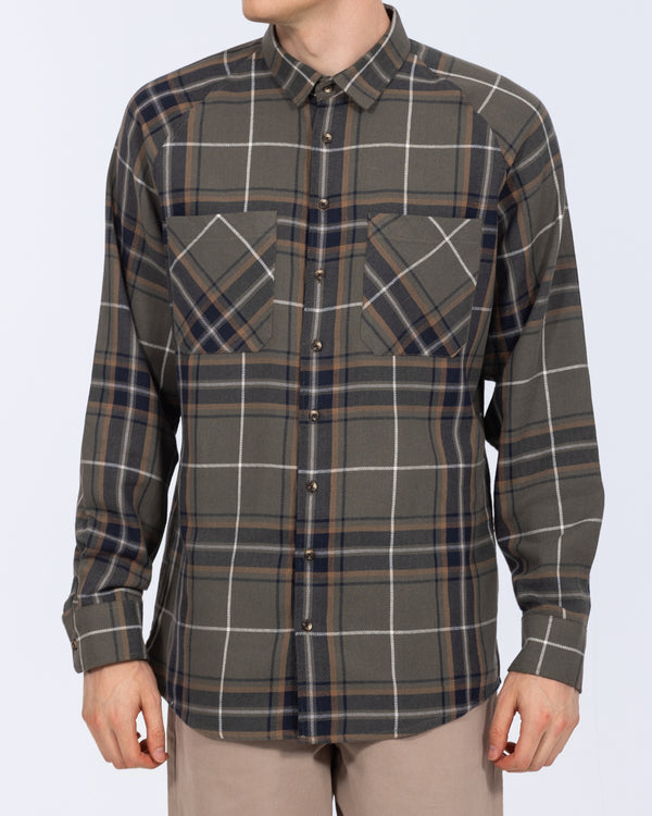 2t Bradley Tall Relaxed Fit Raglan Checked Shirt (khaki/tan)