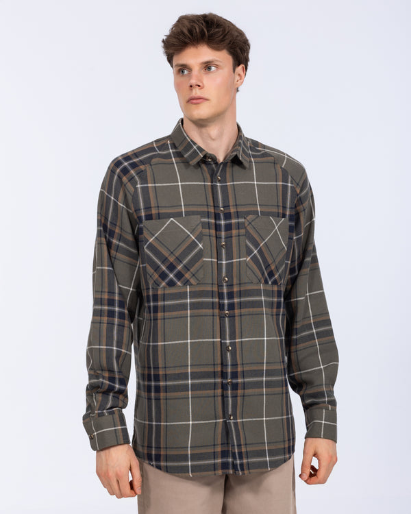 2t Bradley Tall Relaxed Fit Raglan Checked Shirt (khaki/tan)