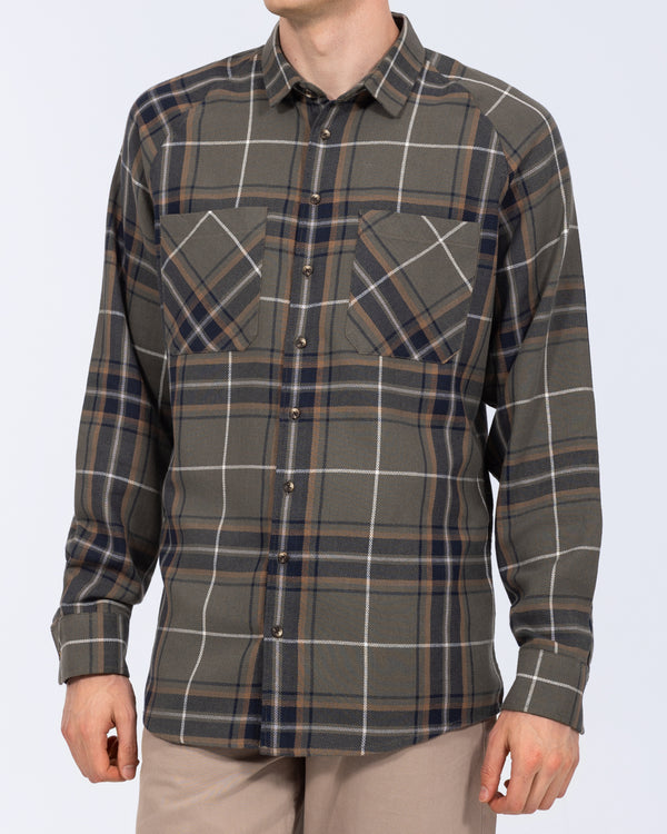 2t Bradley Tall Relaxed Fit Raglan Checked Shirt (khaki/tan)