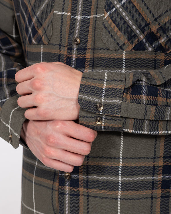 2t Bradley Tall Relaxed Fit Raglan Checked Shirt (khaki/tan)