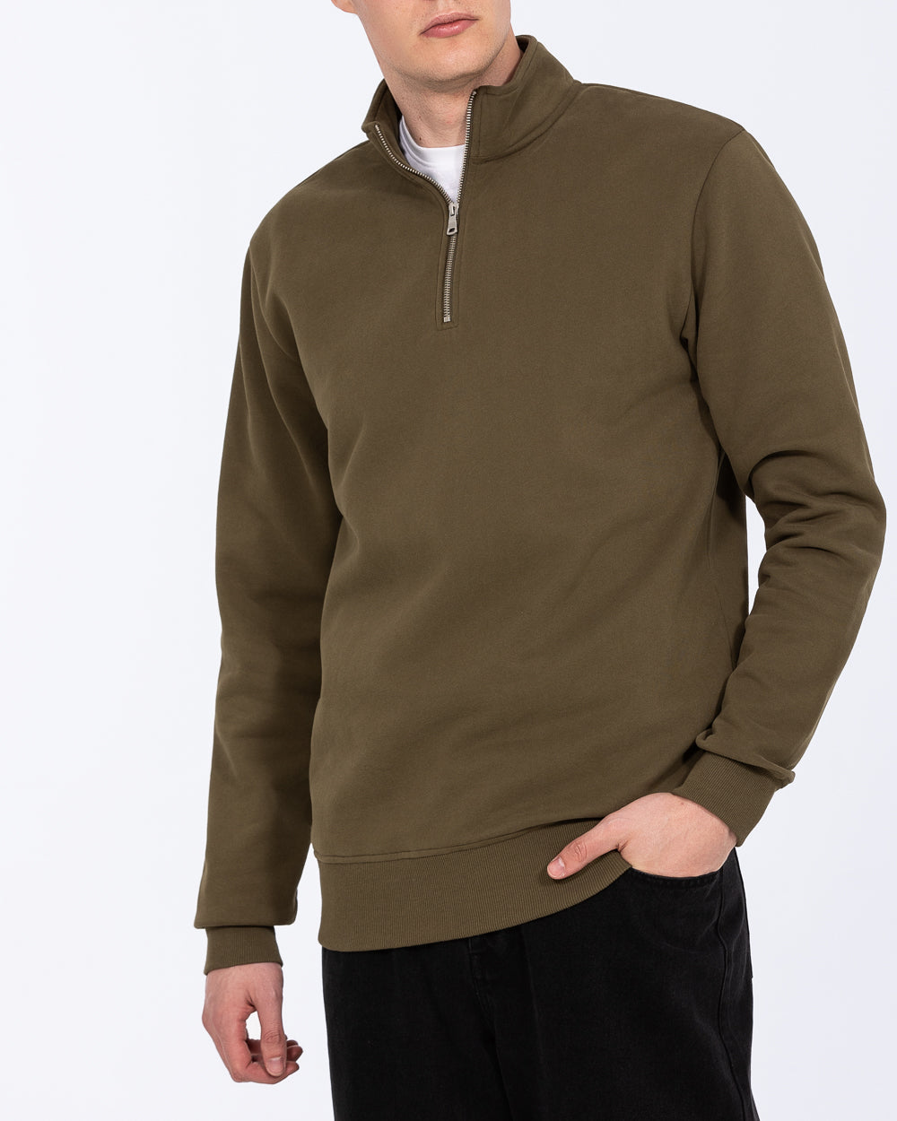 Waffle Knit Olive Quarter Zip Pure Merino Half Zip Jumper Olive