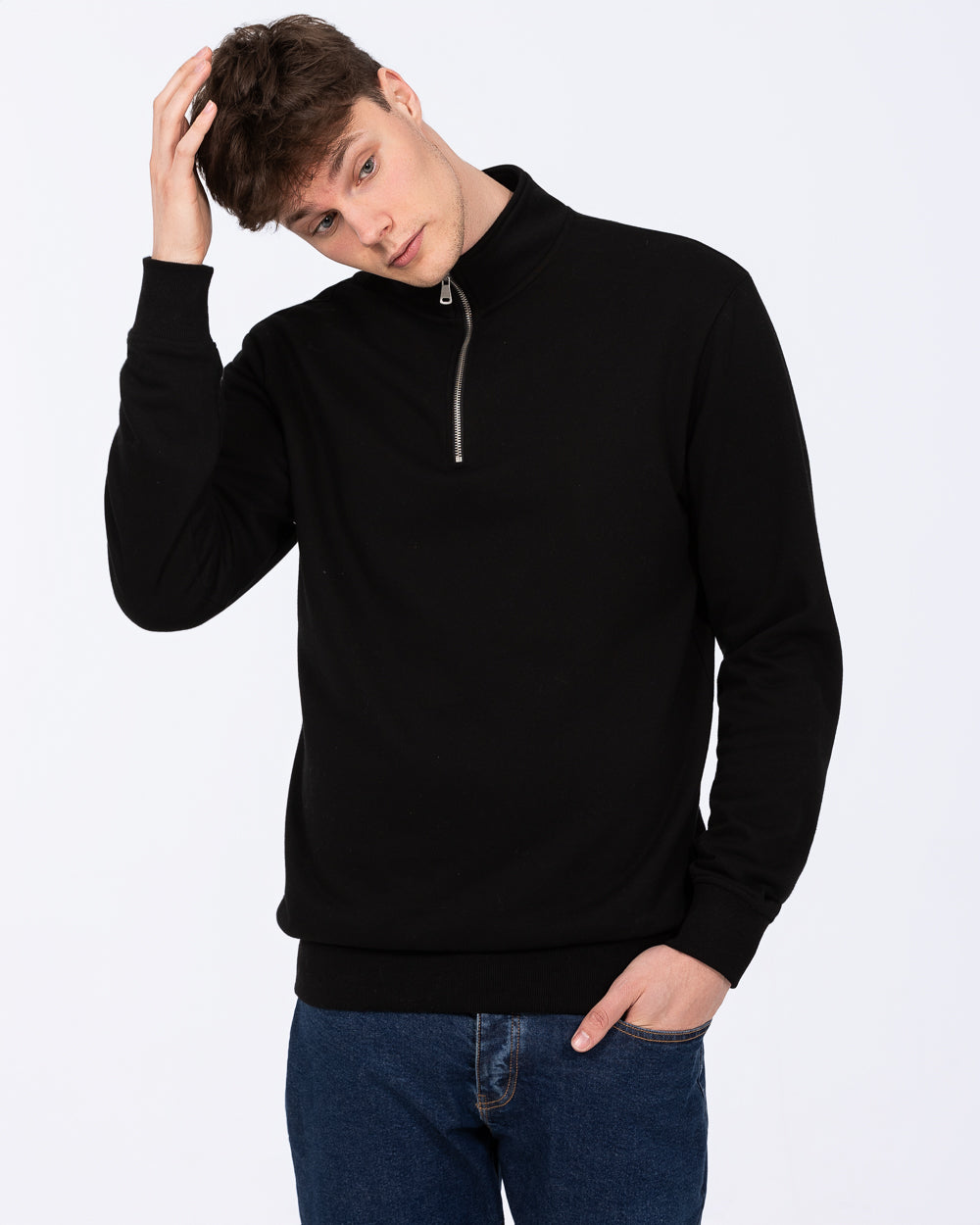 2t Wyatt Tall Mens Quarter Zip Sweatshirt (black) | Tall Mens